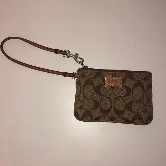 Coach Signature Brown Wristlet - Picture 1 of 2